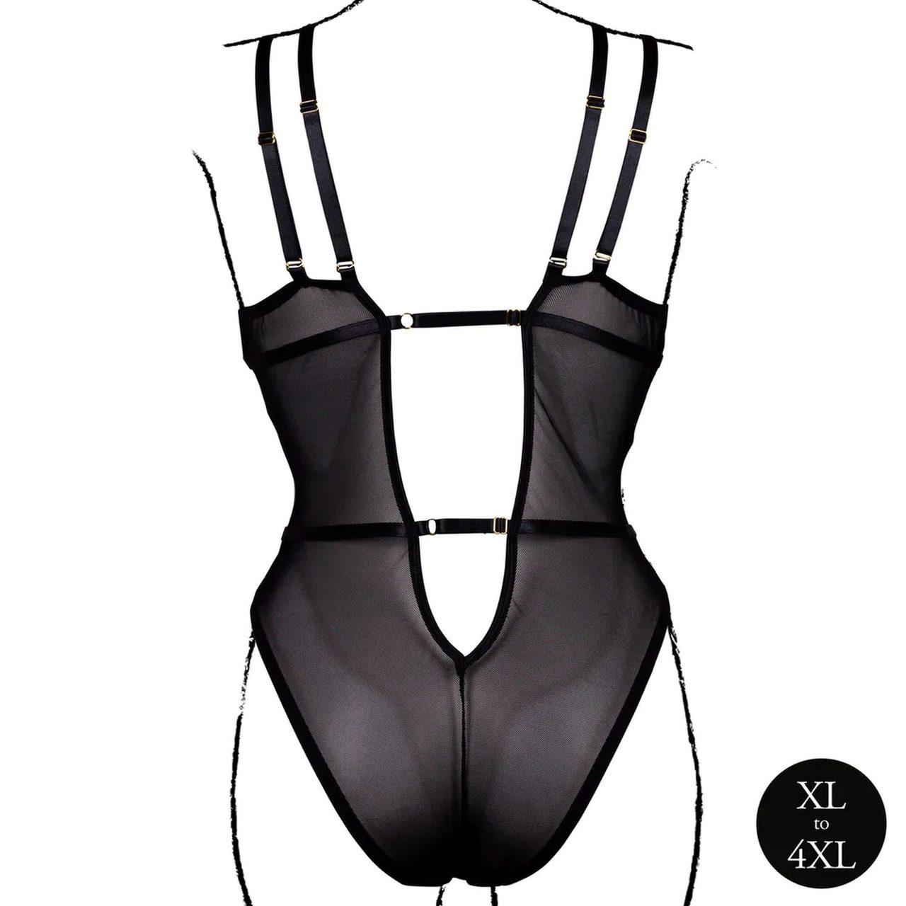 Czarne koronkowe body plus size na fiszbinach | Regulowane ramiączka
