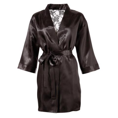 Satynowe kimono nocne z koronkowymi plecami i paskiem