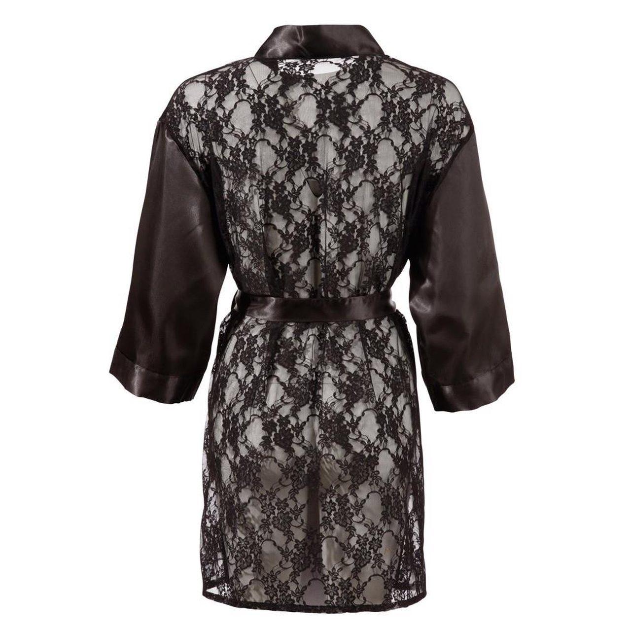 Satynowe kimono nocne z koronkowymi plecami i paskiem | Loris.pl