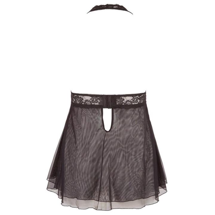 Koronkowa babydoll halter czarna | Rozcięte miseczki