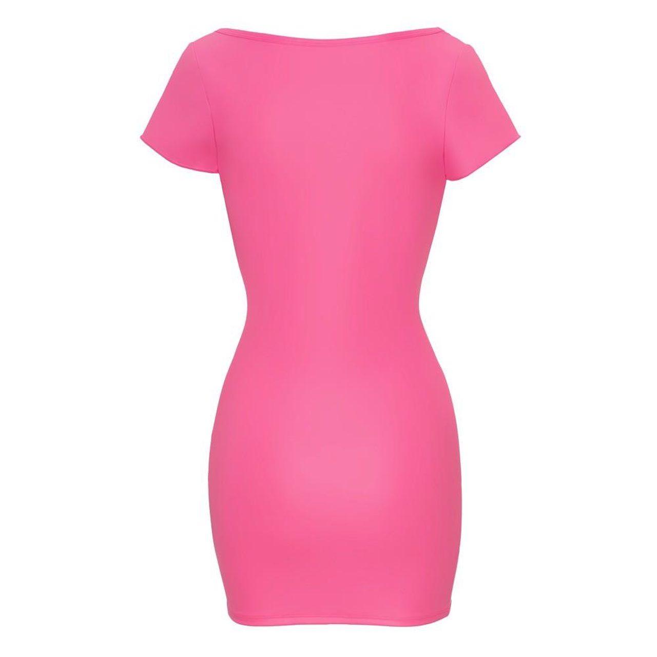 Sukienka mini hot pink z głębokim dekoltem | Loris.pl