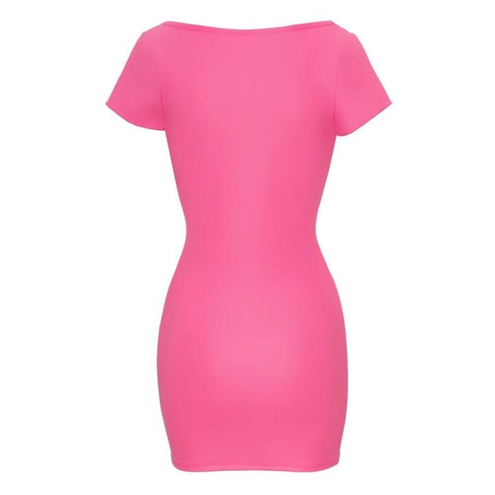 Sukienka mini hot pink z głębokim dekoltem