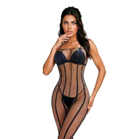 Czarny bodystocking z siateczki geometryczny wzór | One size