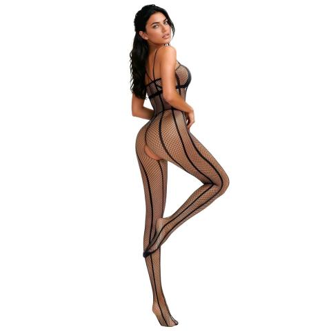 Czarny bodystocking z siateczki geometryczny wzór | One size