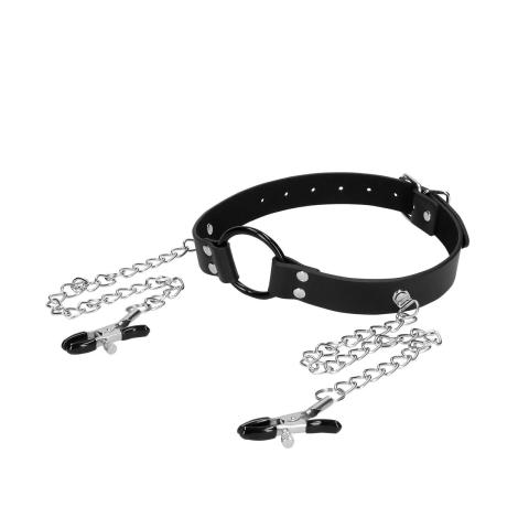 Knebel z o-ringiem i klamerkami na sutki | BDSM