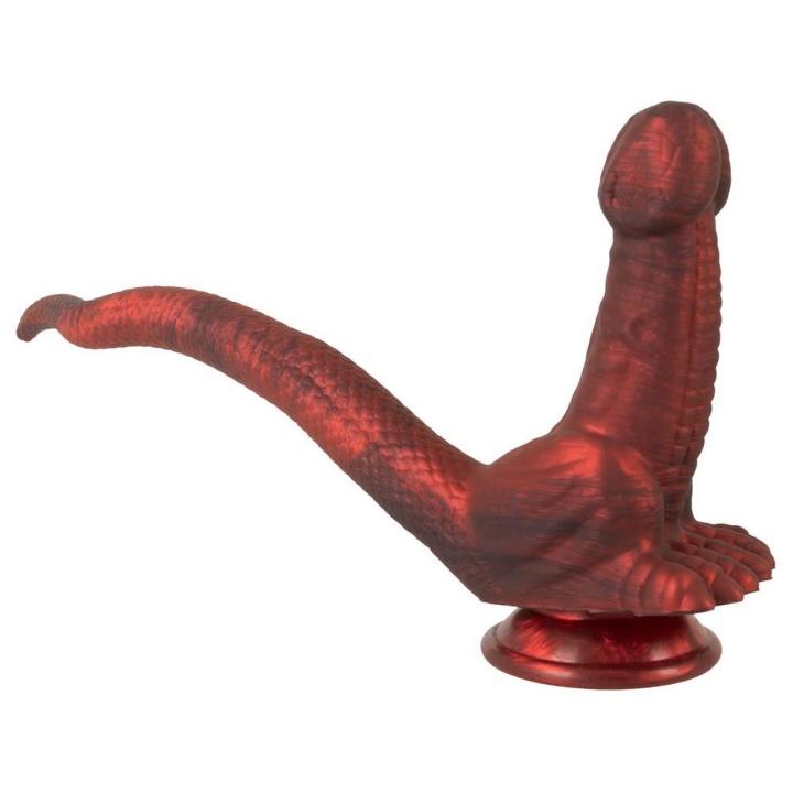 Podwójne dildo z ogonem i przyssawką 17 cm – silikonowe