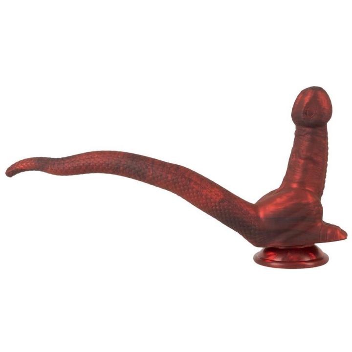 Podwójne dildo z ogonem i przyssawką 17 cm – silikonowe