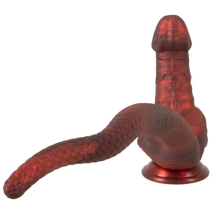 Podwójne dildo z ogonem i przyssawką 17 cm – silikonowe