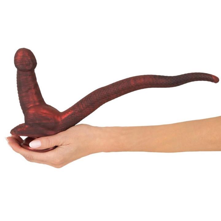 Podwójne dildo z ogonem i przyssawką 17 cm – silikonowe