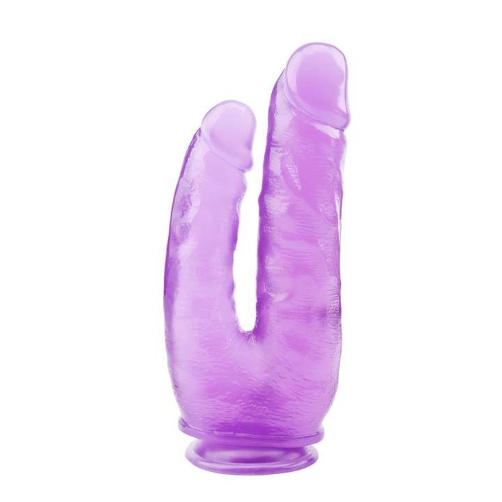 Fioletowe podwójne dildo 23,9 cm z przyssawką do analu i waginy