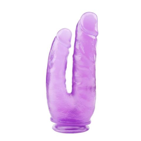 Fioletowe podwójne dildo 23,9 cm z przyssawką do analu i waginy