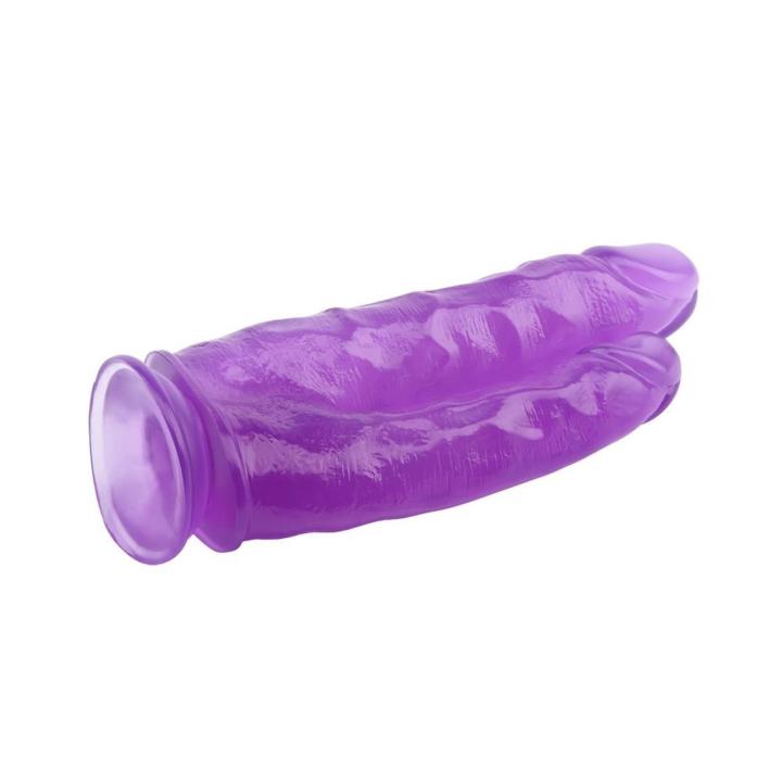 Fioletowe podwójne dildo 23,9 cm z przyssawką do analu i waginy