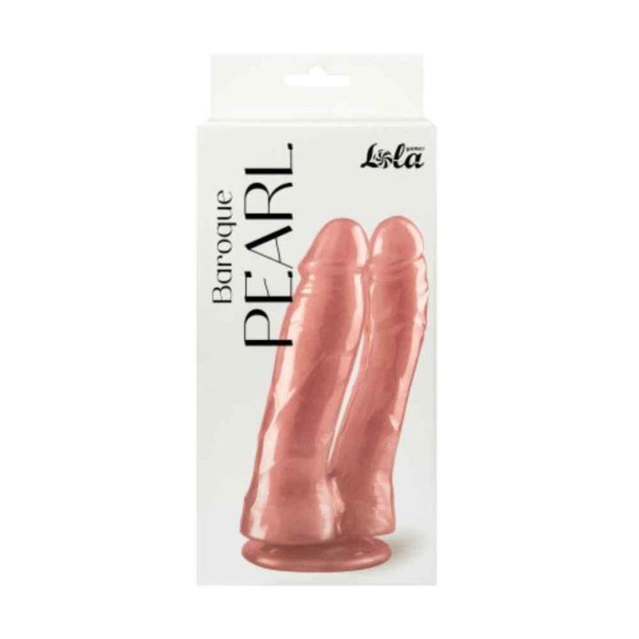 Perłowo-różowe dildo podwójne z przyssawką – realistyczne, dwa rozmiary