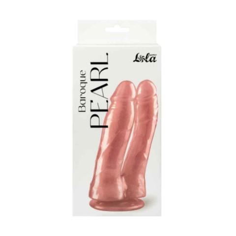 Perłowo-różowe dildo podwójne z przyssawką – realistyczne, dwa rozmiary