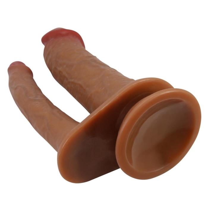 Podwójne dildo TPE wodoodporne cieliste - dwa trzonki, głęboka penetracja