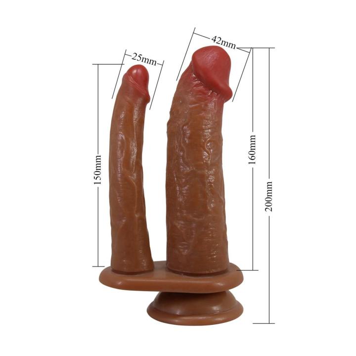 Podwójne dildo TPE wodoodporne cieliste - dwa trzonki, głęboka penetracja