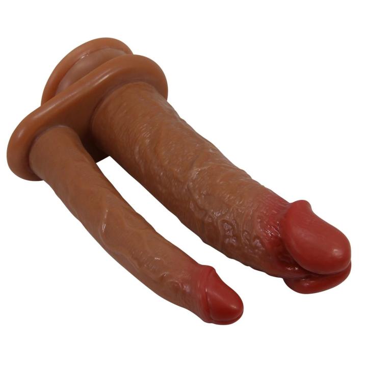 Podwójne dildo TPE wodoodporne cieliste - dwa trzonki, głęboka penetracja