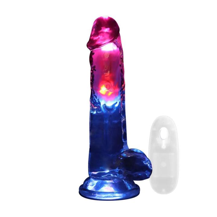Transparentne realistyczne dildo wibrujące LED 20 cm z przyssawką