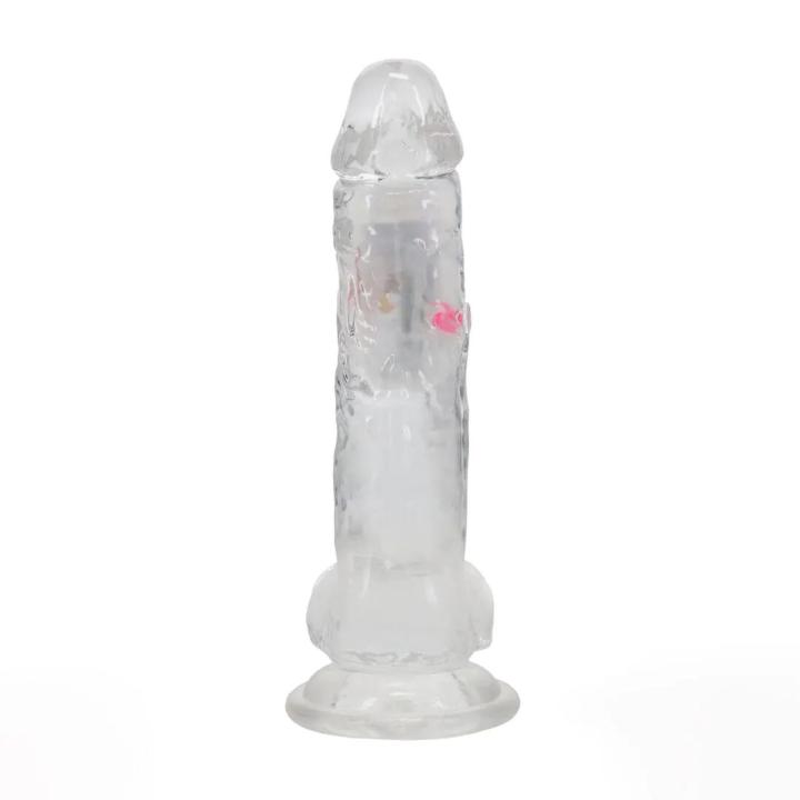 Transparentne realistyczne dildo wibrujące LED 20 cm z przyssawką