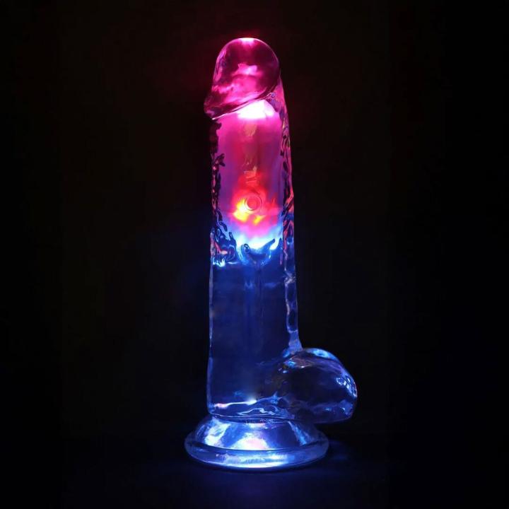 Transparentne realistyczne dildo wibrujące LED 20 cm z przyssawką
