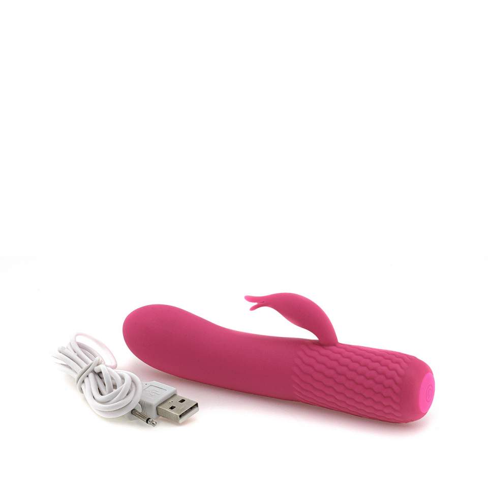 Różowy silikonowy wibrator króliczek ze stymulacją łechtaczki zasilany USB