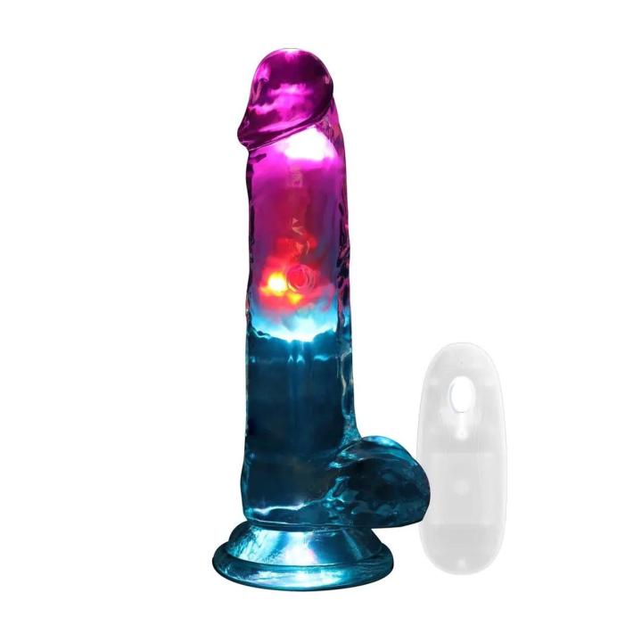 Realistyczne dildo wibrujące 18 cm z przyssawką i LED transparentne