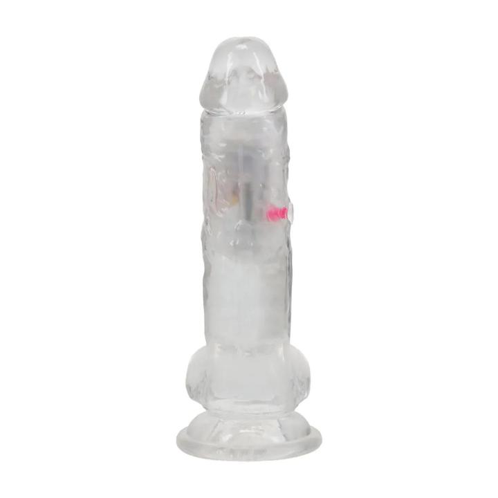 Realistyczne dildo wibrujące 18 cm z przyssawką i LED transparentne