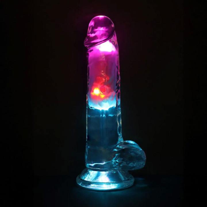 Realistyczne dildo wibrujące 18 cm z przyssawką i LED transparentne