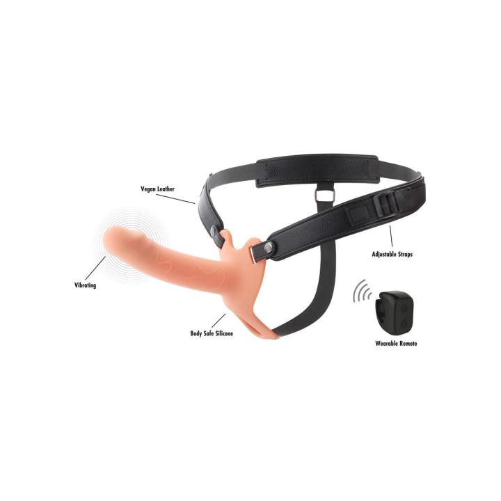 Wibrujący strap-on hollow 16 cm z pilotem i 10 trybami wibracji