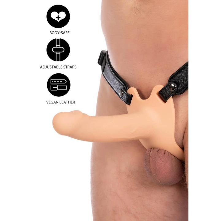 Silikonowy strap-on hollow 16 cm z regulowaną uprzężą