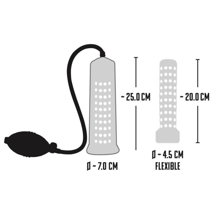 Pompka próżniowa do penisa z miarką i rękawem z wypustkami 25 cm