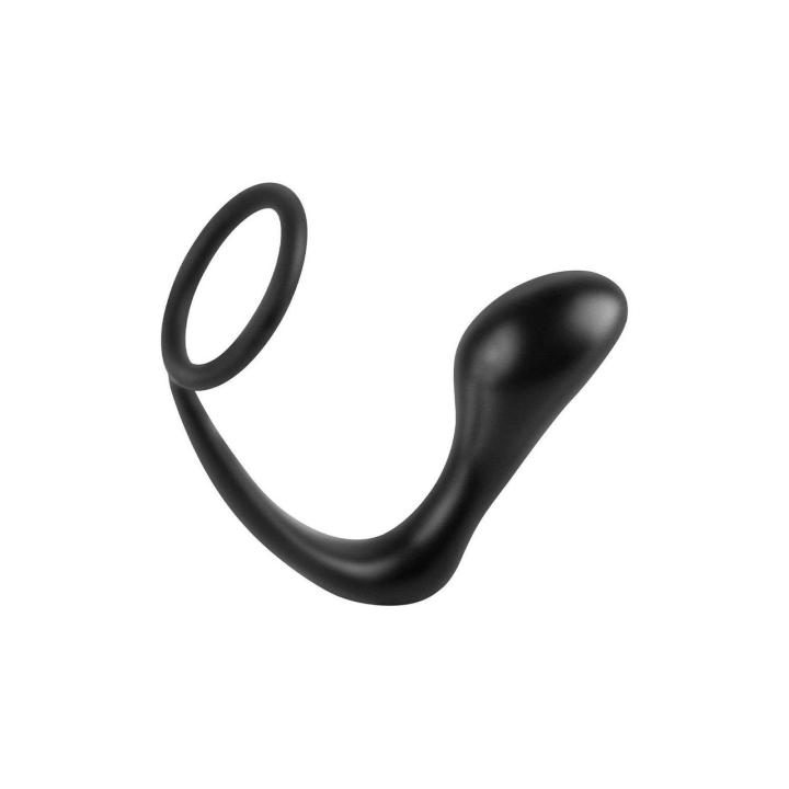 Plug analny z pierścieniem erekcyjnym 2w1 czarny – silikon