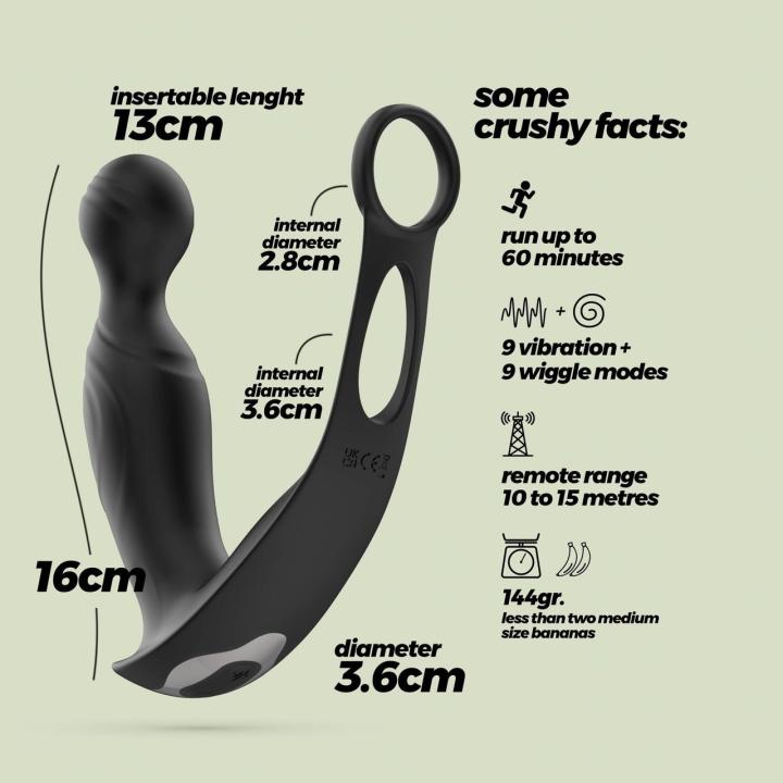 Wibrujący masażer prostaty z pilotem i ruchem obrotowym 16 cm