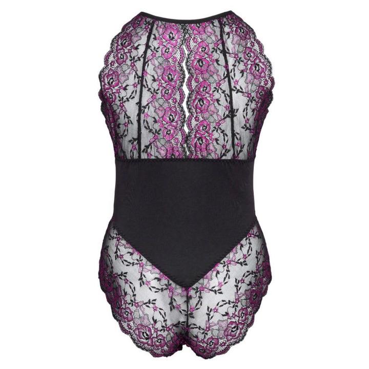 Koronkowe body plus size z wycięciami i zapięciem w kroku