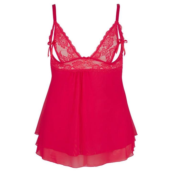 Czerwona babydoll plus size z koronką i wiązaniem