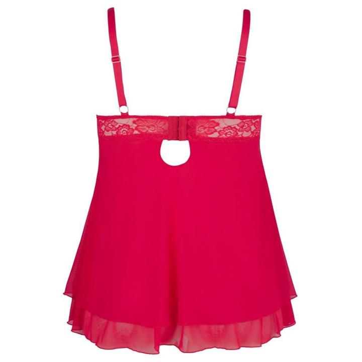 Czerwona babydoll plus size z koronką i wiązaniem