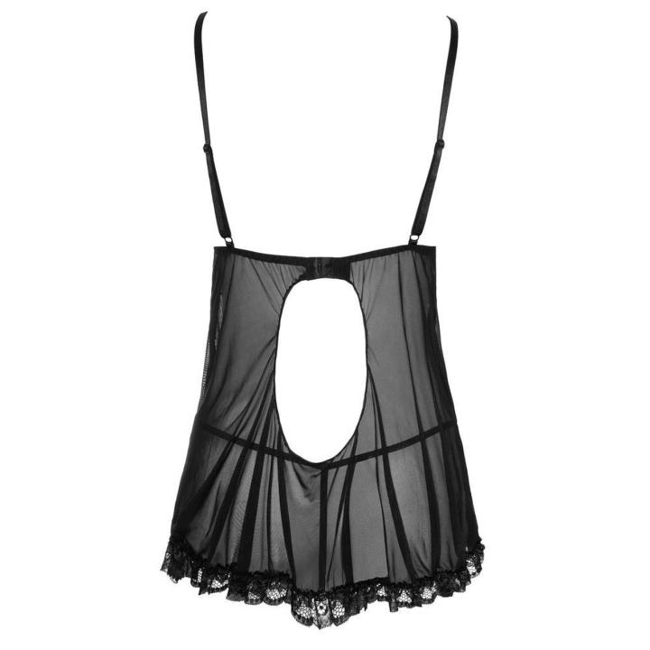 Czarna koszulka nocna babydoll z koronką i otwartymi miseczkami