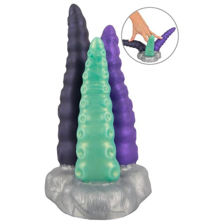 Potrójne dildo macki z przyssawką 22 cm – miękki silikon i faktury
