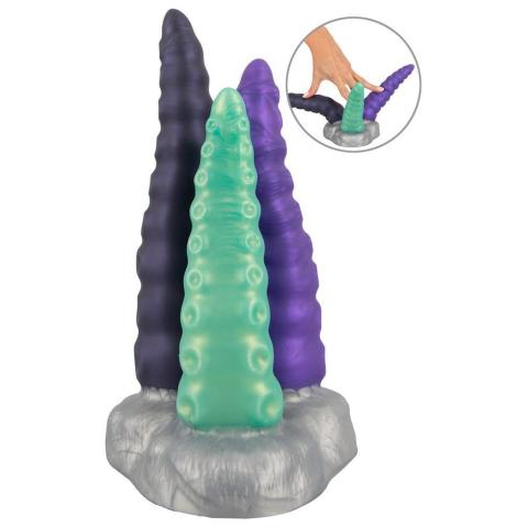 Potrójne dildo macki z przyssawką 22 cm – miękki silikon i faktury