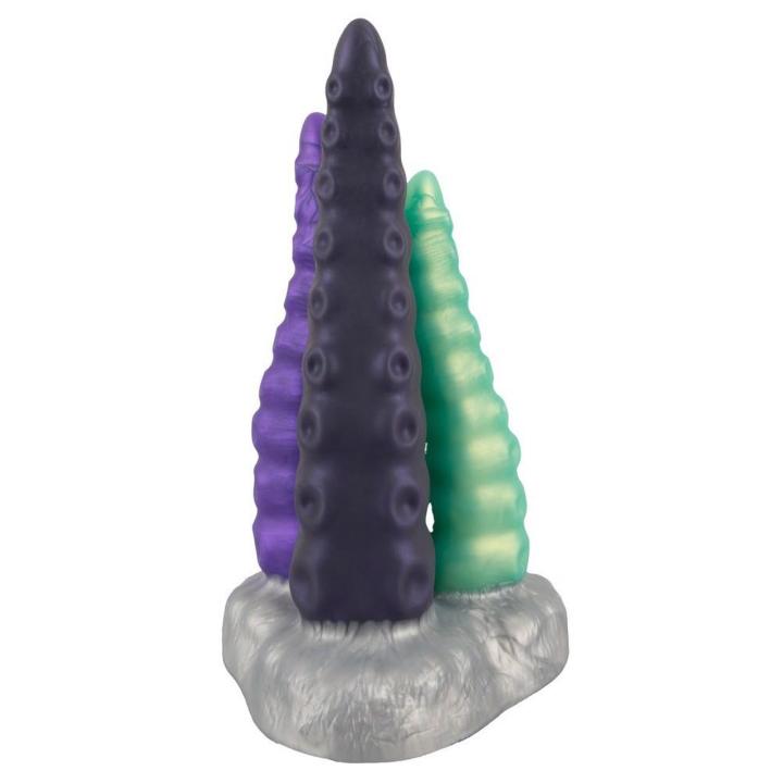 Potrójne dildo macki z przyssawką 22 cm – miękki silikon i faktury