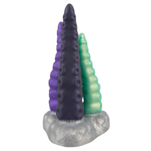 Potrójne dildo macki z przyssawką 22 cm – miękki silikon i faktury