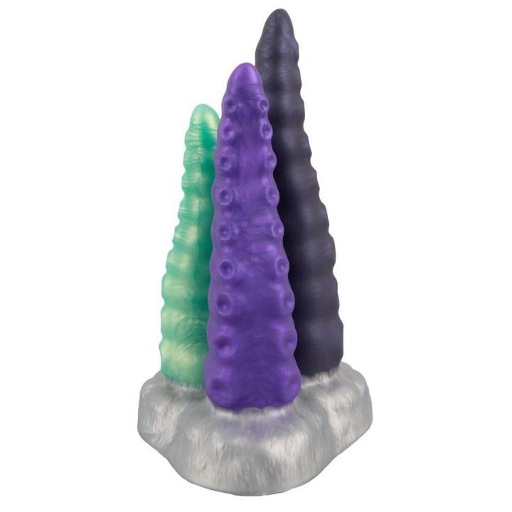 Potrójne dildo macki z przyssawką 22 cm – miękki silikon i faktury