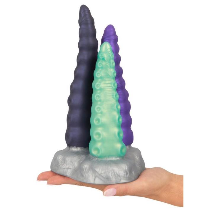 Potrójne dildo macki z przyssawką 22 cm – miękki silikon i faktury