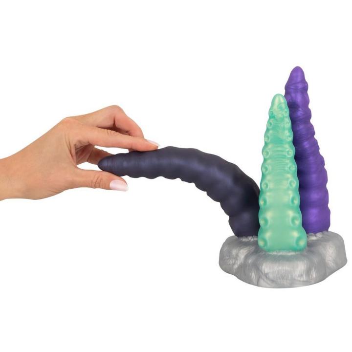 Potrójne dildo macki z przyssawką 22 cm – miękki silikon i faktury