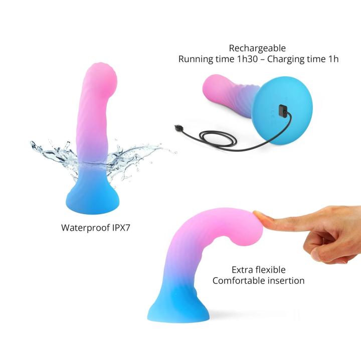 Silikonowe dildo LED 14,3 cm z przyssawką, 39 trybów kolorów, IPX7