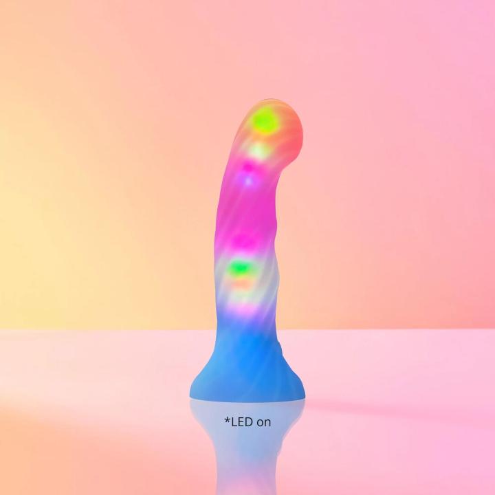 Silikonowe dildo LED 14,3 cm z przyssawką, 39 trybów kolorów, IPX7