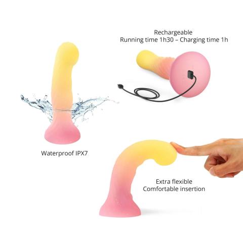 Silikonowe dildo LED 14,3 cm z przyssawką, 39 trybów, wodoodporne IPX7