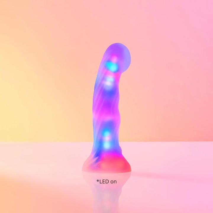 Silikonowe dildo LED 14,3 cm z przyssawką, 39 trybów, wodoodporne IPX7