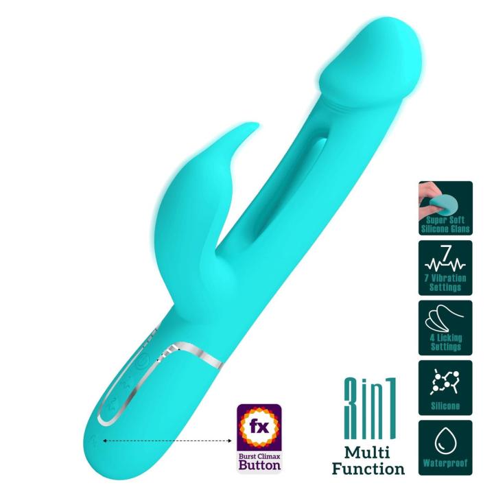 Zielony wibrator króliczek z języczkiem, 7 wibracji i przyciskiem Climax