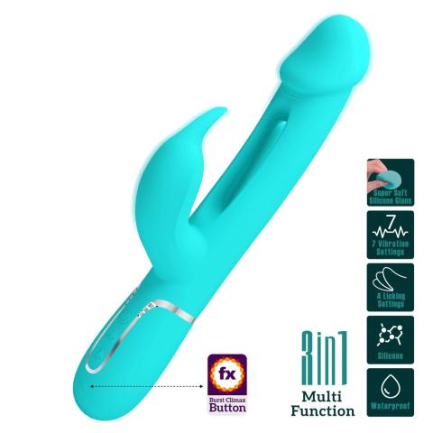 Zielony wibrator króliczek z języczkiem, 7 wibracji i przyciskiem Climax